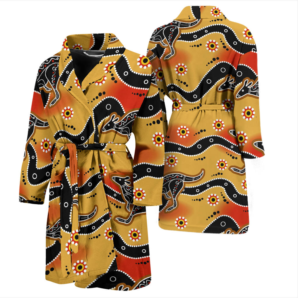 Kangaroo Australian Aboriginal Art Pattern Men'S Bathrobe