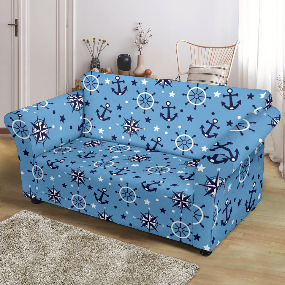 Anchors Rudder Compass Star Nautical Pattern Loveseat Couch Slipcover