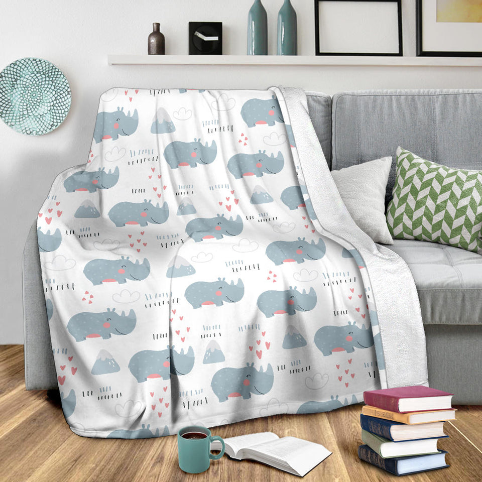Cute Rhino Heart Pattern Premium Blanket