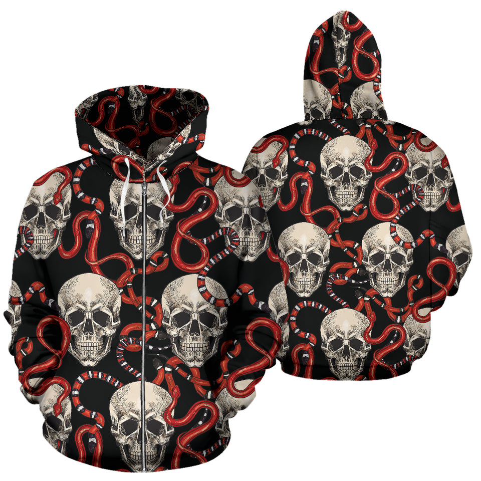 Red Snake Skull Pattern Zip Up Hoodie