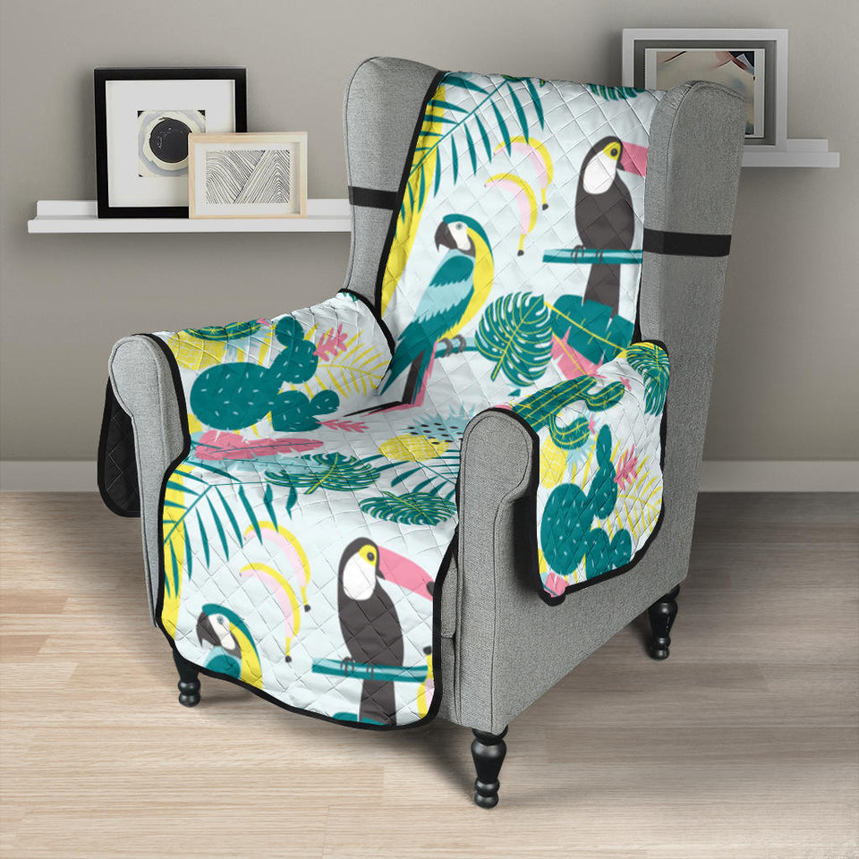 Cute parrot toucan flamingo cactus exotic leaves pattern Chair Cover Protector