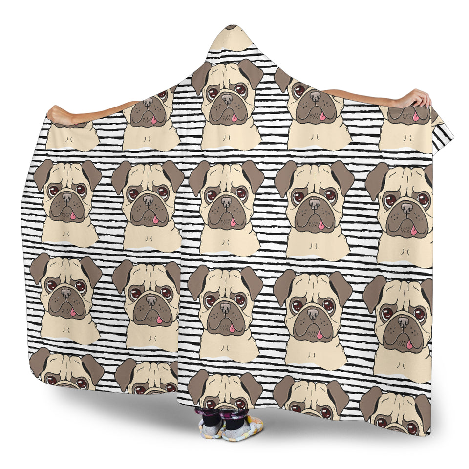 Happy Pug Pattern Hooded Blanket