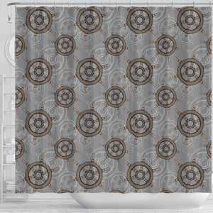 Nautical Wood Steering Wheel Pattern Shower Curtain Fulfilled In US