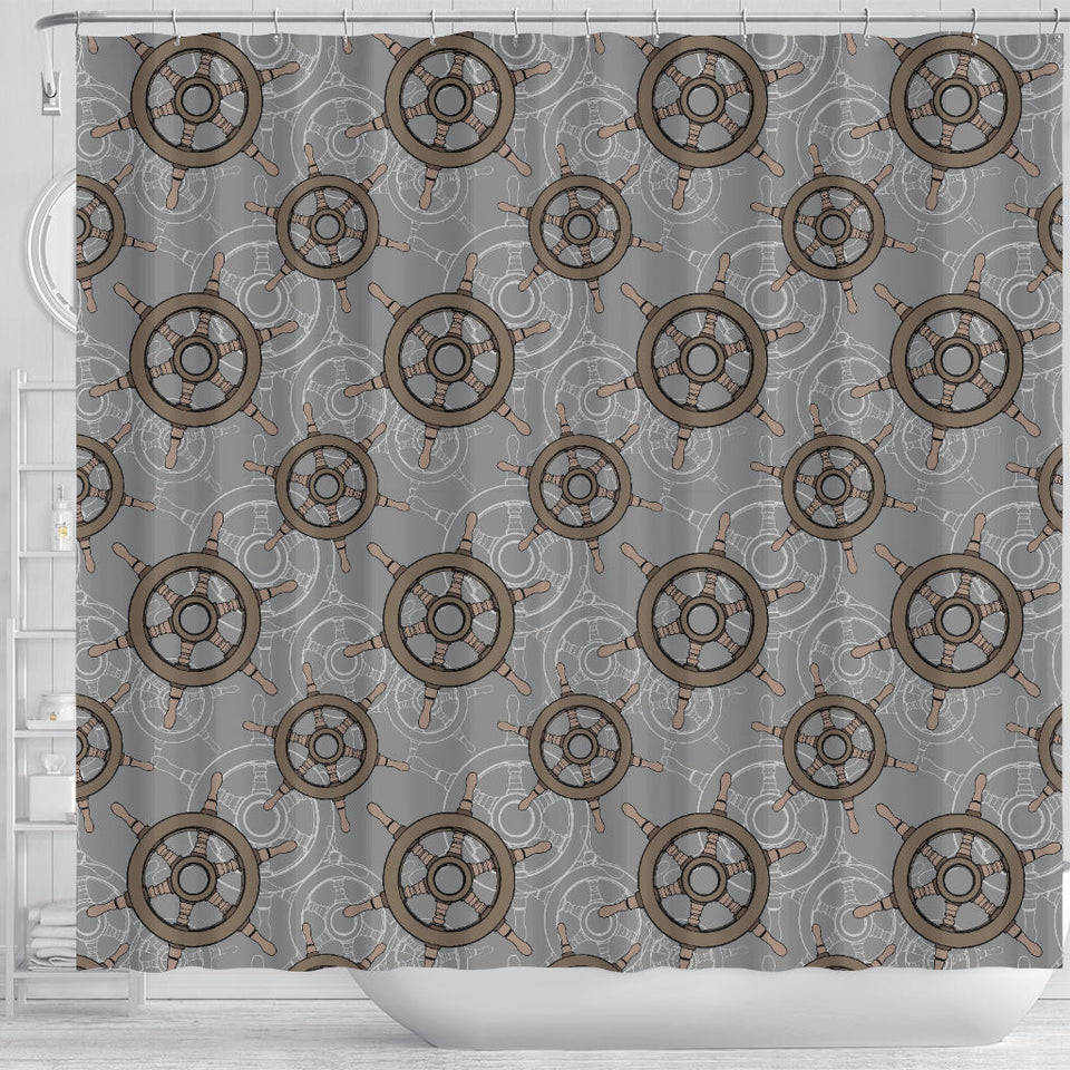 Nautical Wood Steering Wheel Pattern Shower Curtain Fulfilled In US