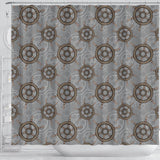 Nautical Wood Steering Wheel Pattern Shower Curtain Fulfilled In US