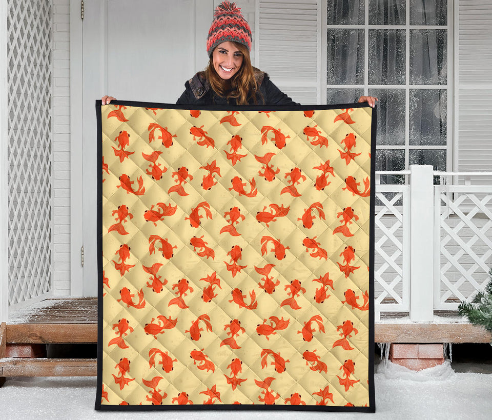 Goldfish Pattern Print Design 02 Premium Quilt