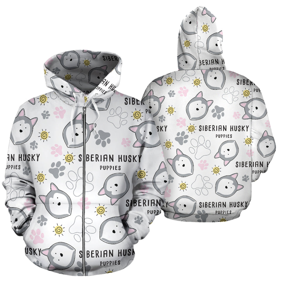 Siberian Husky Design Pattern Zip Up Hoodie