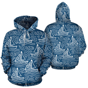 Hand Drawn Sailboat Pattern Men Women Pullover Hoodie