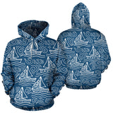 Hand Drawn Sailboat Pattern Men Women Pullover Hoodie