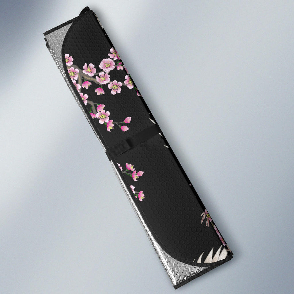 Japanese Crane Pink Sakura Pattern Car Sun Shade