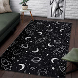 Hand Drawn Space Rocket Star Planet Area Rug