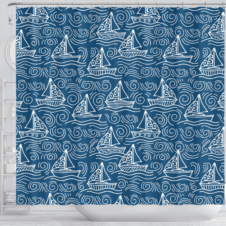 Hand Drawn Sailboat Pattern Shower Curtain Fulfilled In US