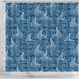 Hand Drawn Sailboat Pattern Shower Curtain Fulfilled In US