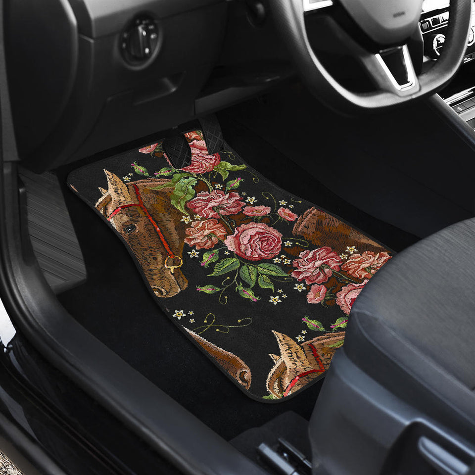 Horse Head Wild Roses Pattern Front And Back Car Mats