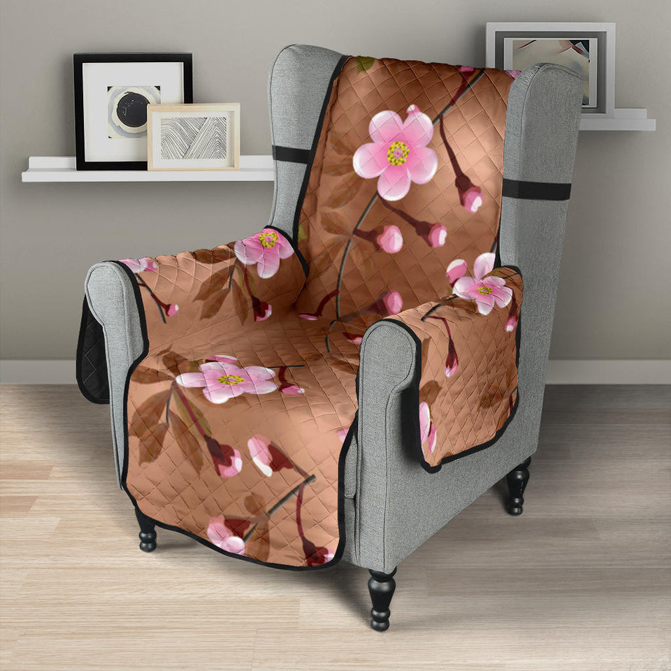 Pink sakura cherry blossom drak brown background Chair Cover Protector