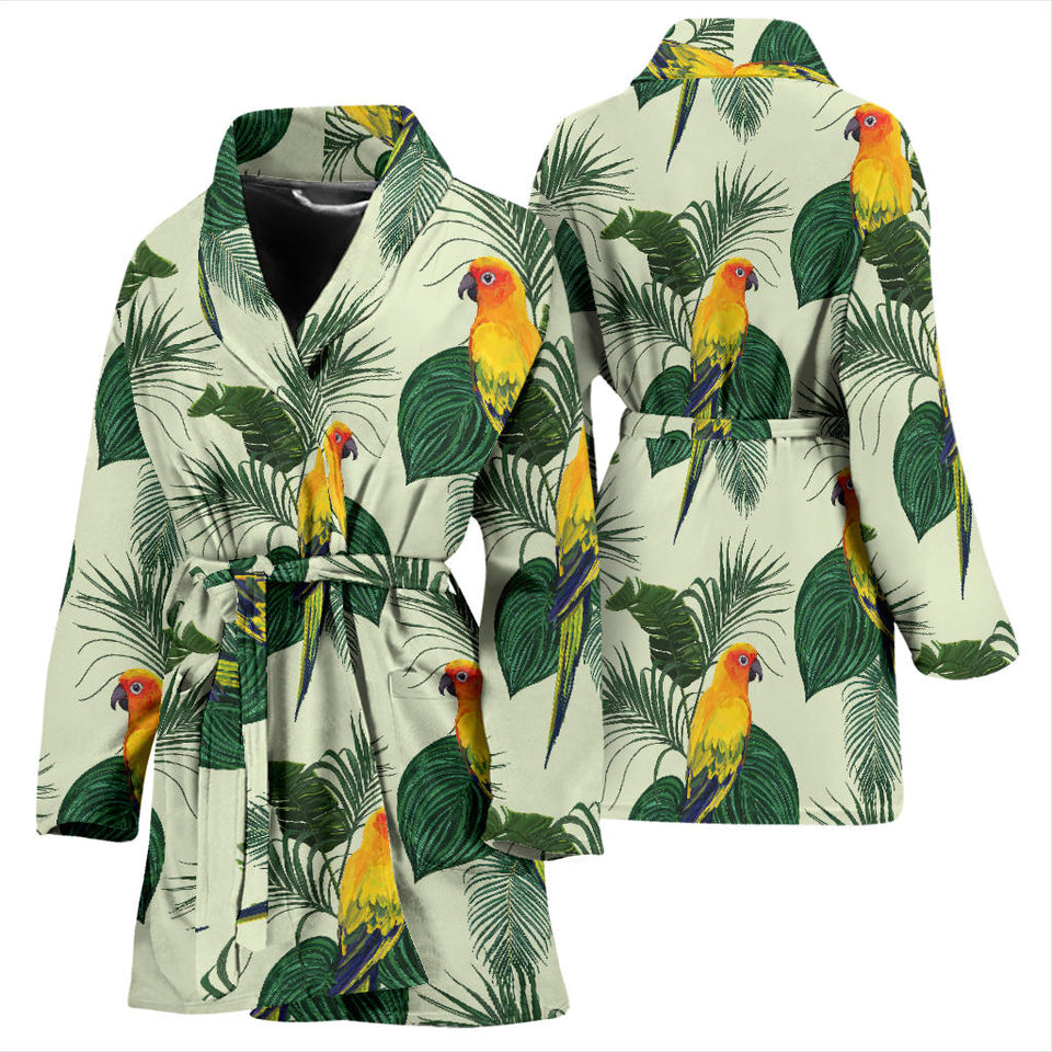 Beautiful Parrot Palm Leaves Pattern Women'S Bathrobe