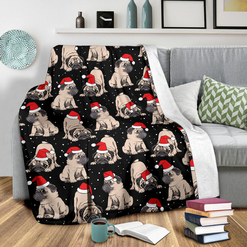 Christmas Pugs Santa_S Red Cap Pattern Premium Blanket