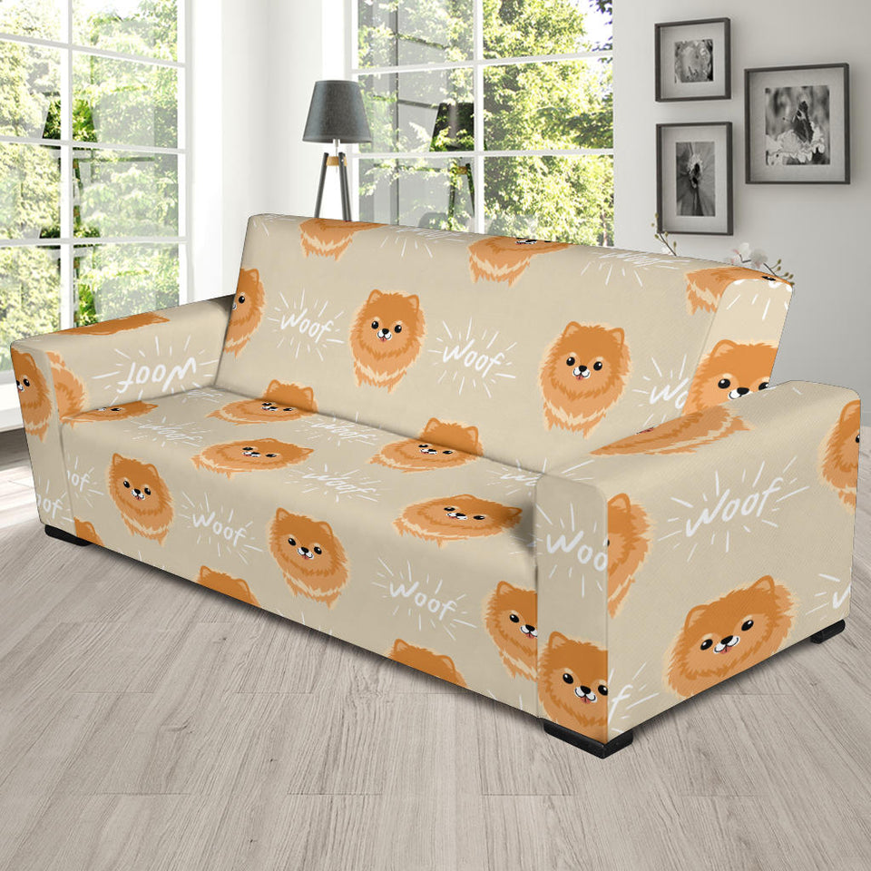 Cute Brown Pomeranian Puppy Sofa Slipcover