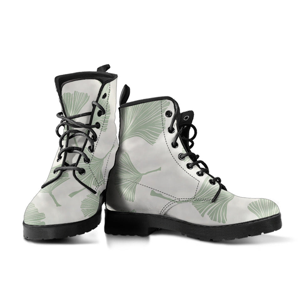 Ginkgo Leaves Pattern Leather Boots