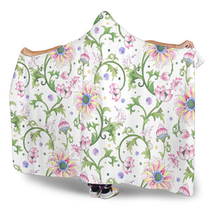 Beautiful Pink Lotus Waterlily Leaves Pattern Hooded Blanket