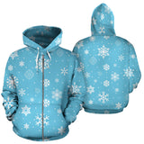 Snowflake Pattern Blue Background Zip Up Hoodie