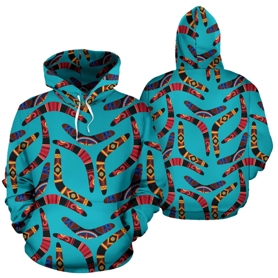 Boomerang Australian Aboriginal Ornament Blue Background Men Women Pullover Hoodie