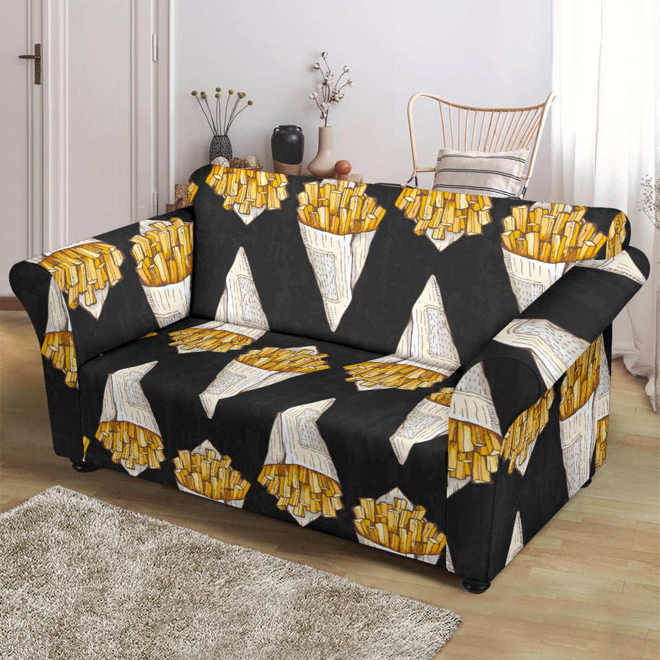 French Fries Dark Background Loveseat Couch Slipcover