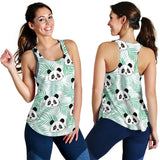 Panda pattern tropical leaves background Women Racerback Tank Top