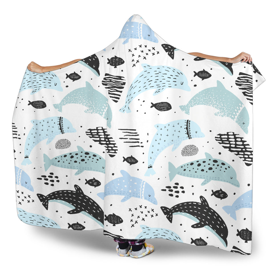 Cute Dolphins Childish Style Pattern Hooded Blanket