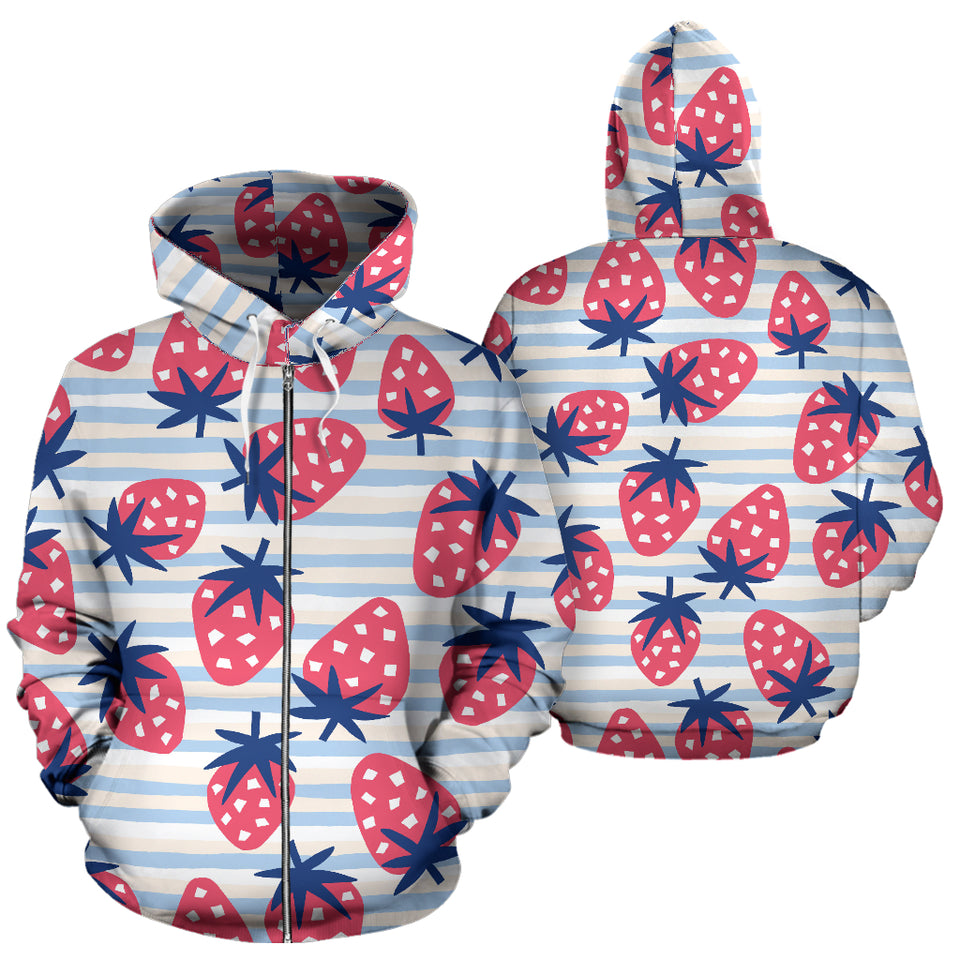 Strawberry Pattern Blue Lines Background Zip Up Hoodie