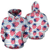 Strawberry Pattern Blue Lines Background Zip Up Hoodie
