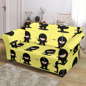 Cute Ninja Yellow Background Loveseat Couch Slipcover