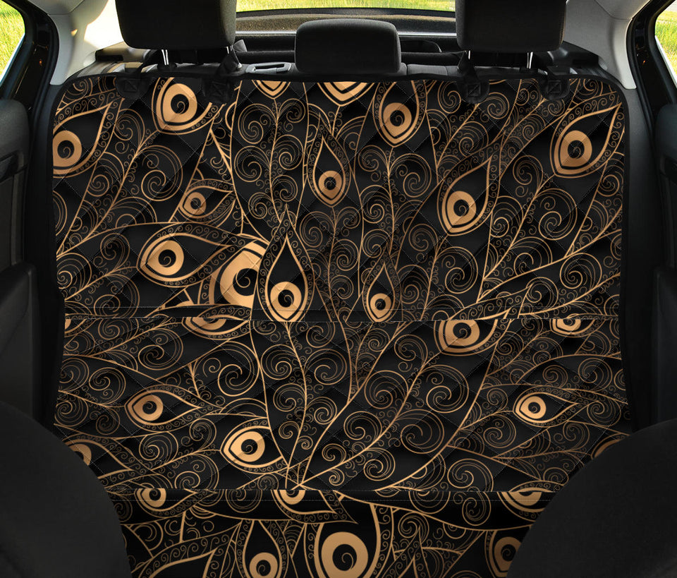 Gold Peacock Feather Pattern Dog Car Seat Covers