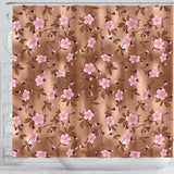 Pink Sakura Cherry Blossom Drak Brown Background Shower Curtain Fulfilled In US