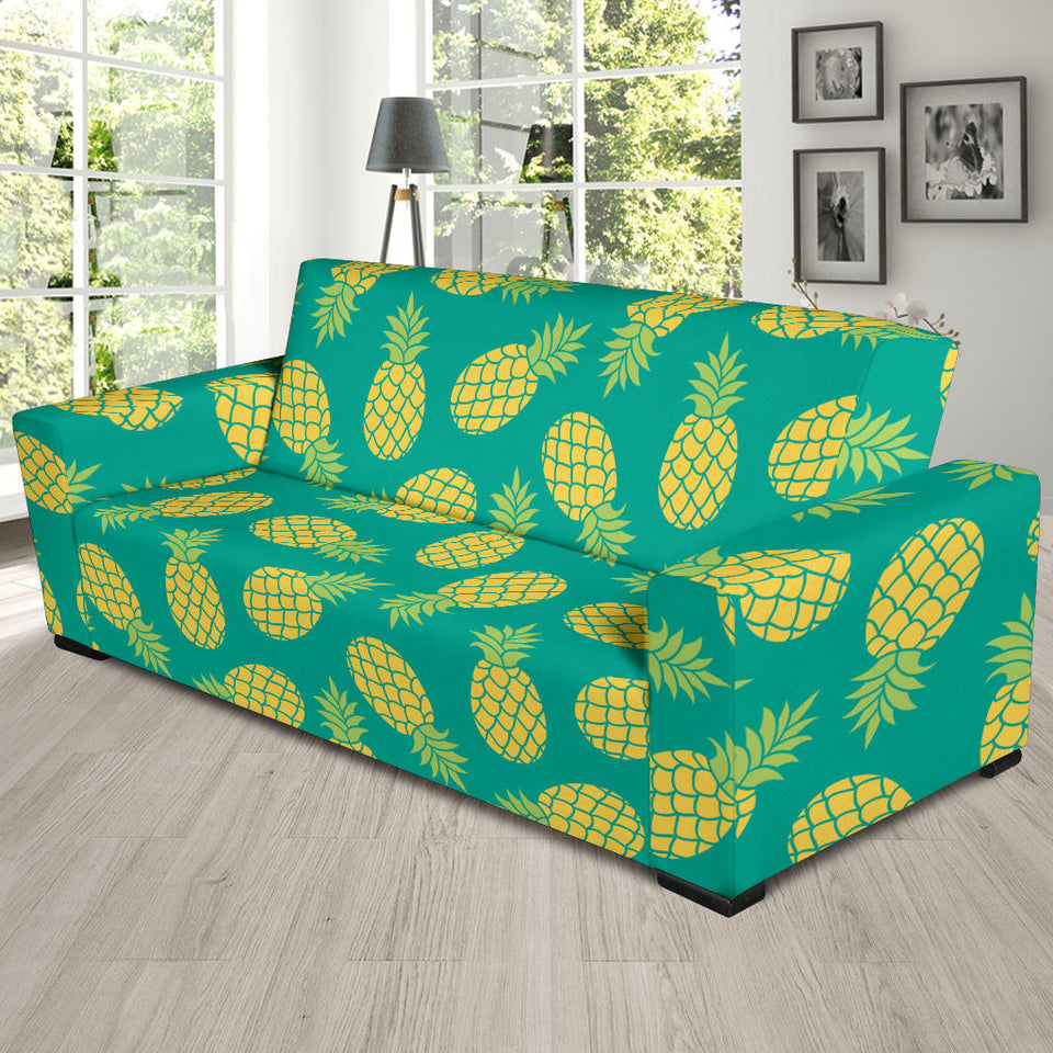 Pineapples Pattern Green Background Sofa Slipcover