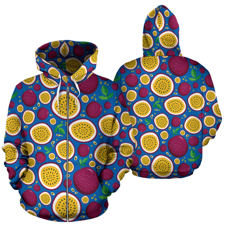 Passion Fruit Blue Background Zip Up Hoodie