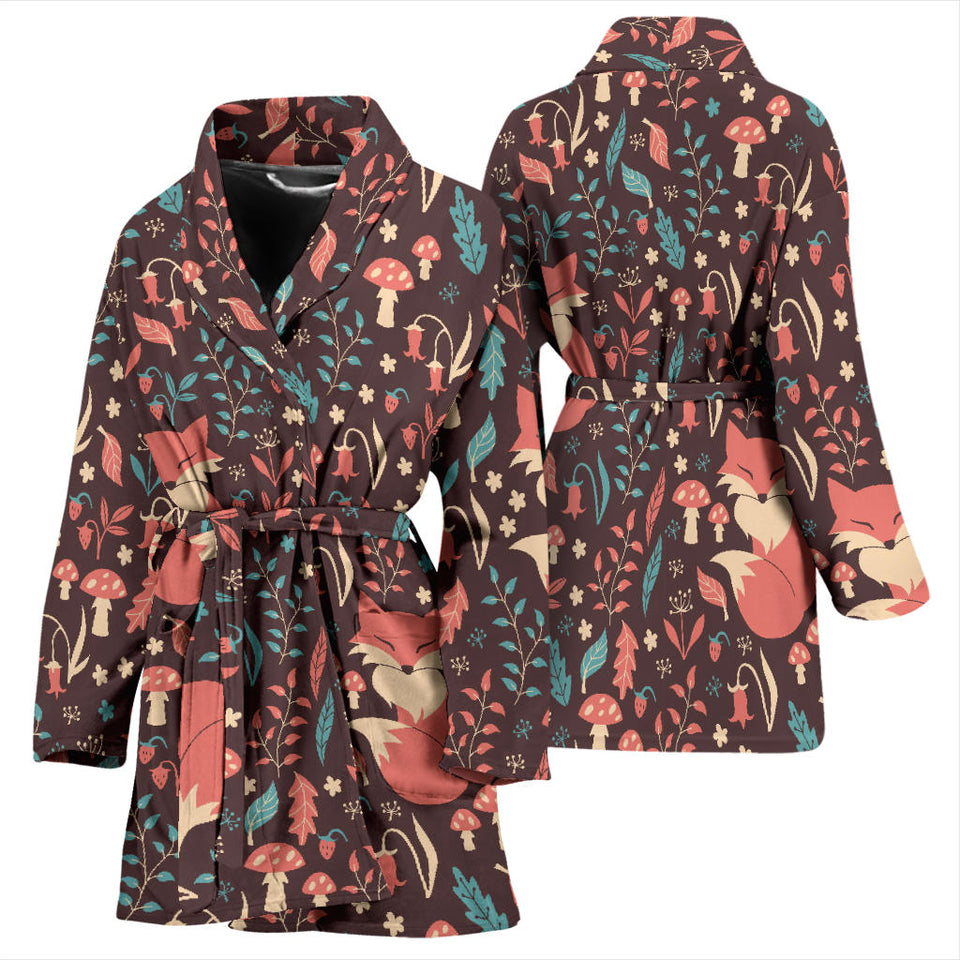 Fox Leaves Mushroom Pattern Women'S Bathrobe