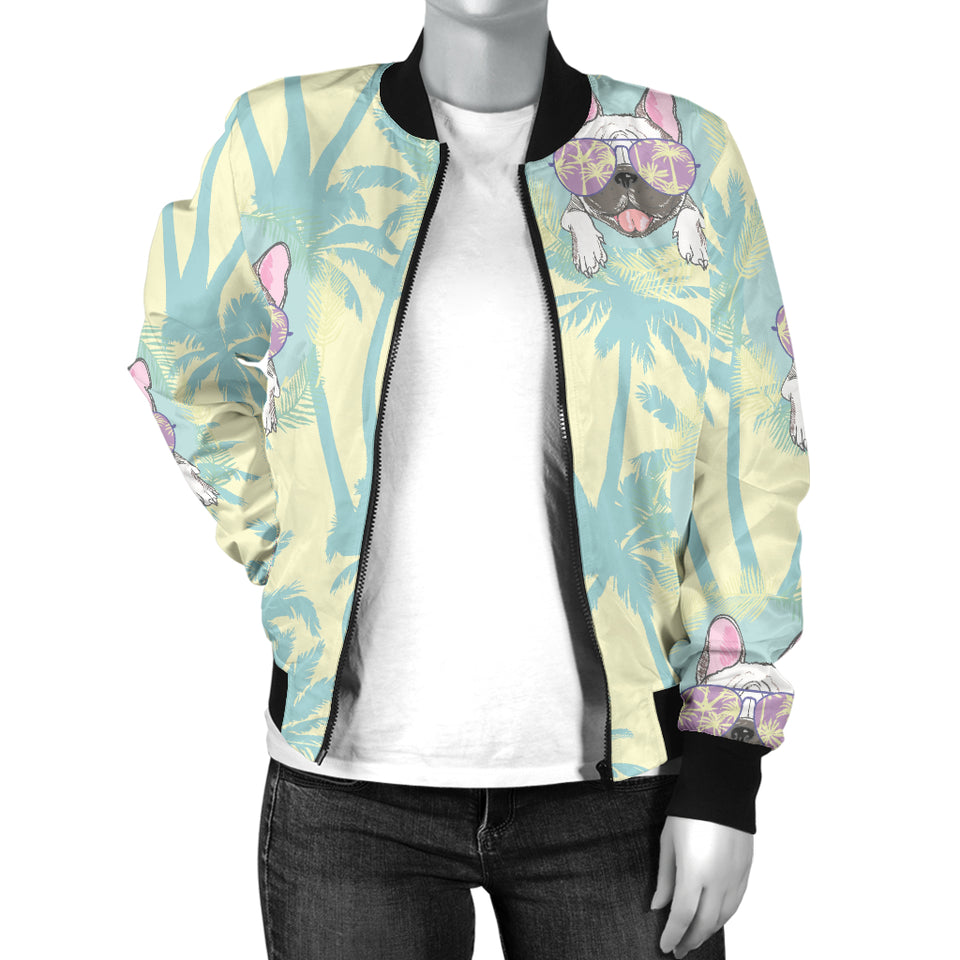 French Bulldog Hawaii Blackground Women'S Bomber Jacket