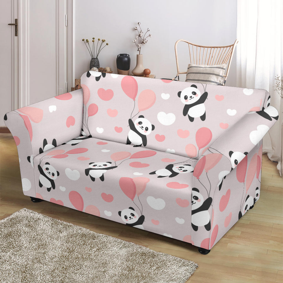 Cute Panda Ballon Heart Pattern Loveseat Couch Slipcover