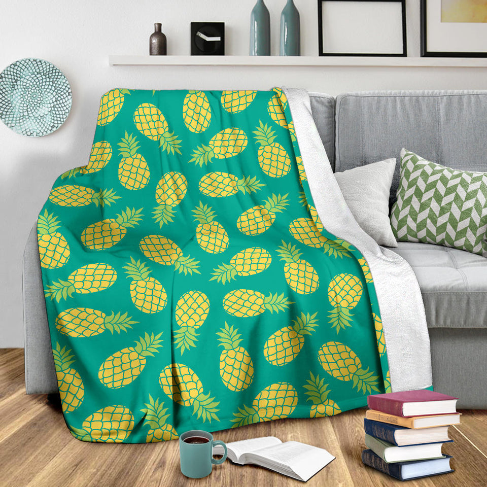 Pineapples Pattern Green Background Premium Blanket