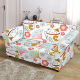 Maneki Neko Lucky Cat Fan Sakura Loveseat Couch Slipcover