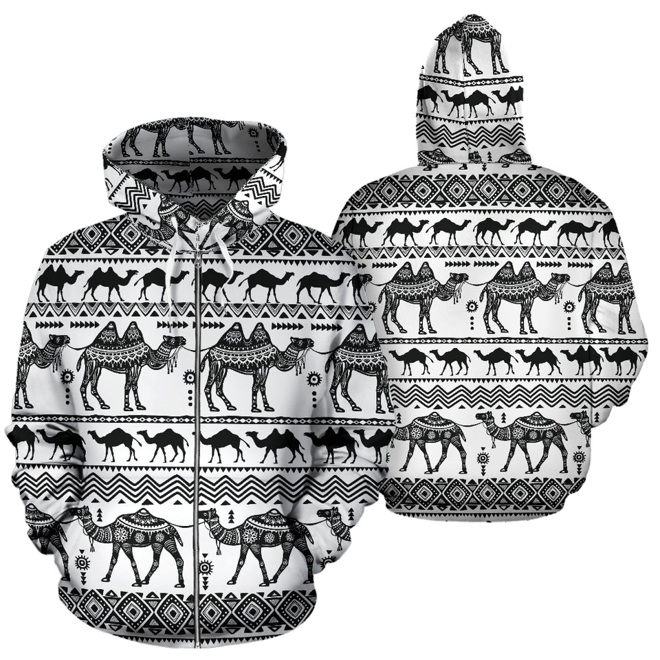 Camel Polynesian Tribal Pattern Zip Up Hoodie