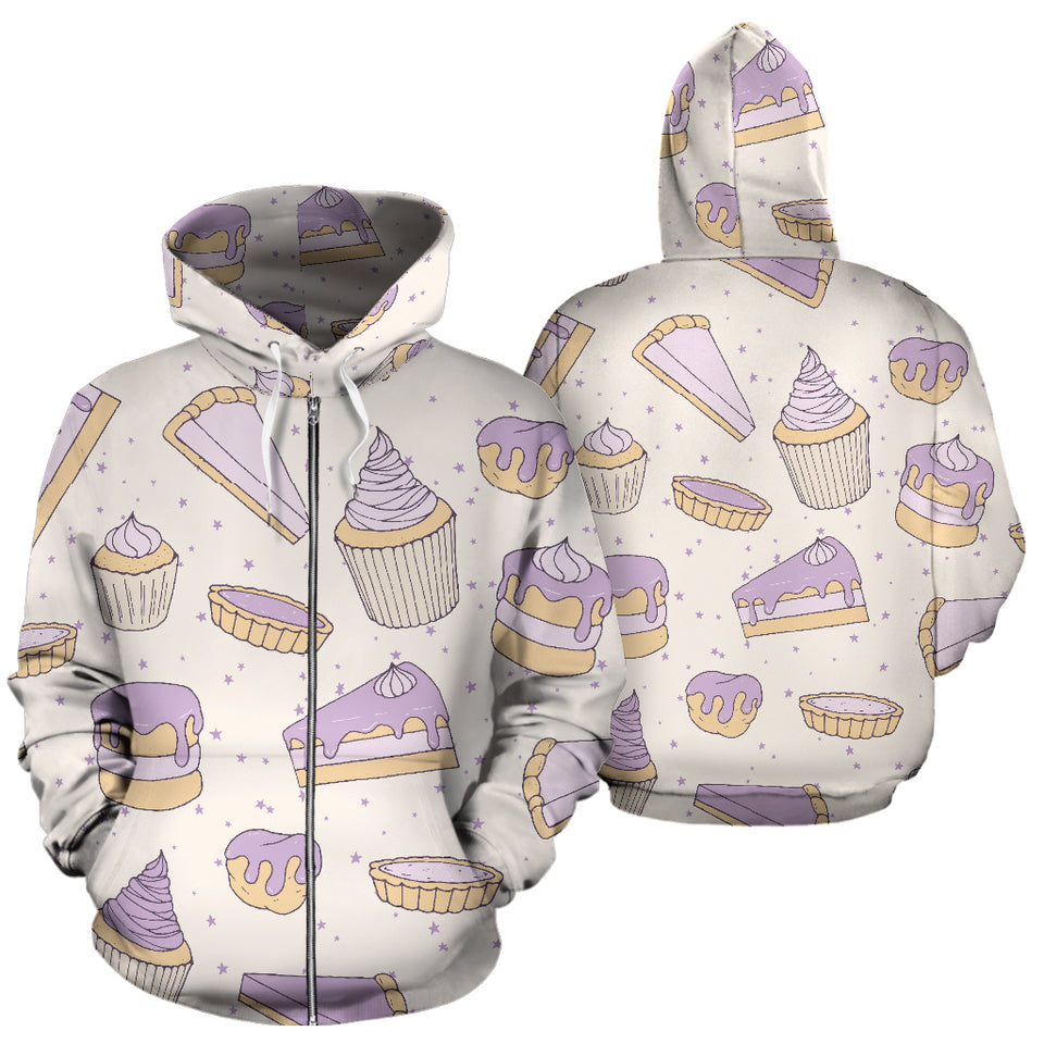 Cakes Pies Tarts Muffins And Eclairs Purple Blueberry Topping Pattern Zip Up Hoodie