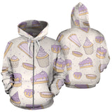 Cakes Pies Tarts Muffins And Eclairs Purple Blueberry Topping Pattern Zip Up Hoodie