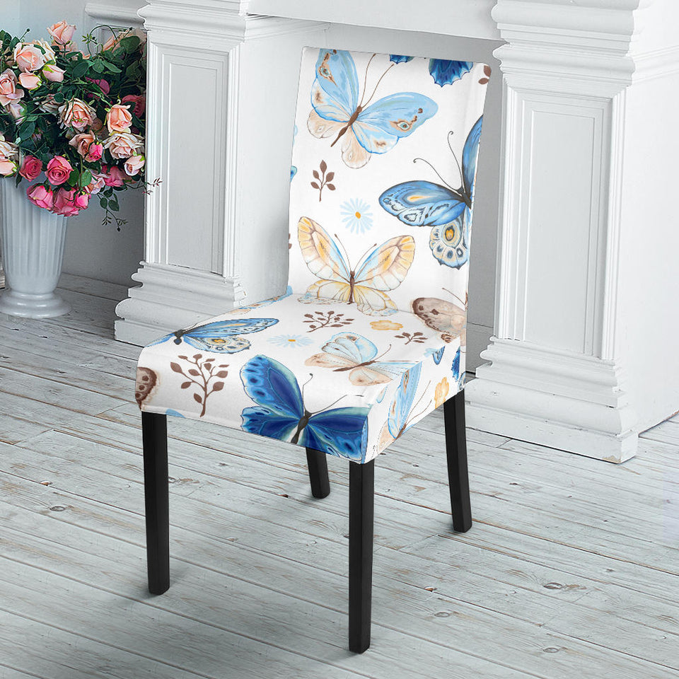 Blue Butterfly Pattern Dining Chair Slipcover