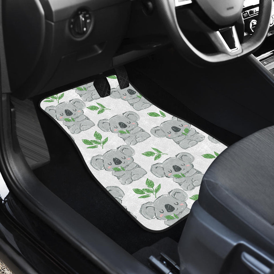 Hand Drawn Koala Leaves Pattern Front And Back Car Mats