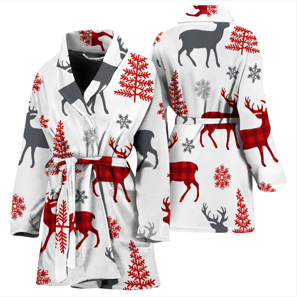 Deer Tree Snowflakes Chrismas Pattern Women'S Bathrobe