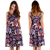 Elephant Indian Style Ornament Pattern Sleeveless Midi Dress
