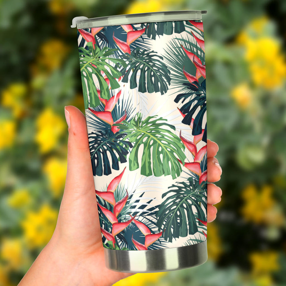 Heliconia Flowers, Palm And Monstera Leaves Tumbler