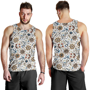 Cute nautical steering wheel anchor pattern Men Tank Top